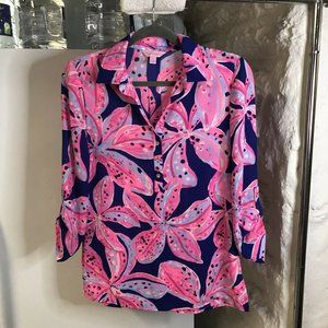 Lilly Pulitzer Blue Blouse Elegant Top